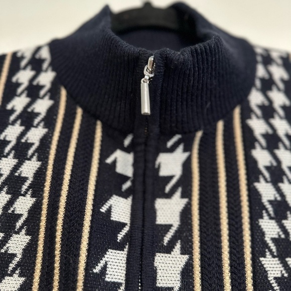 Stacy Adams Men’s XL Full Zip Large Hounds Tooth Mock Collar Preppy Sweater. - Picture 10 of 13
